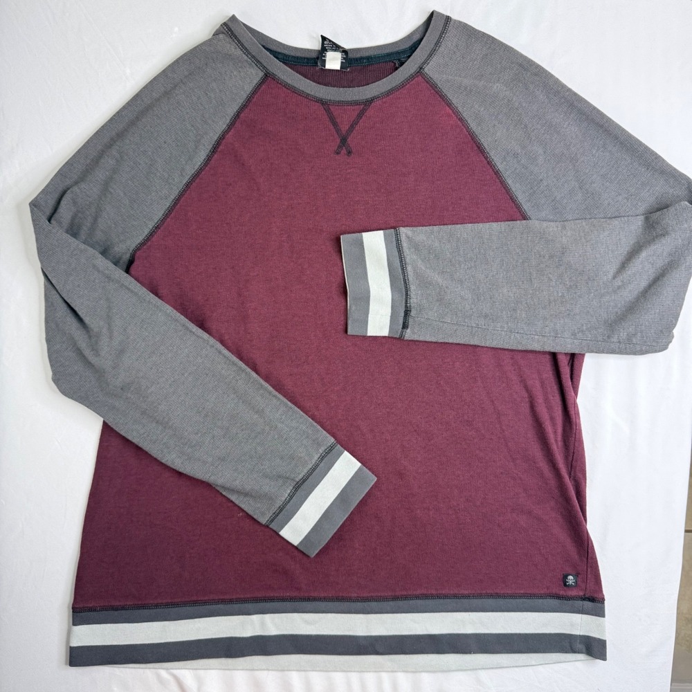 Tony Hawk Mens XXL Raglan Thermal Shirt Burgundy Gray Striped Skater Long Sleeve